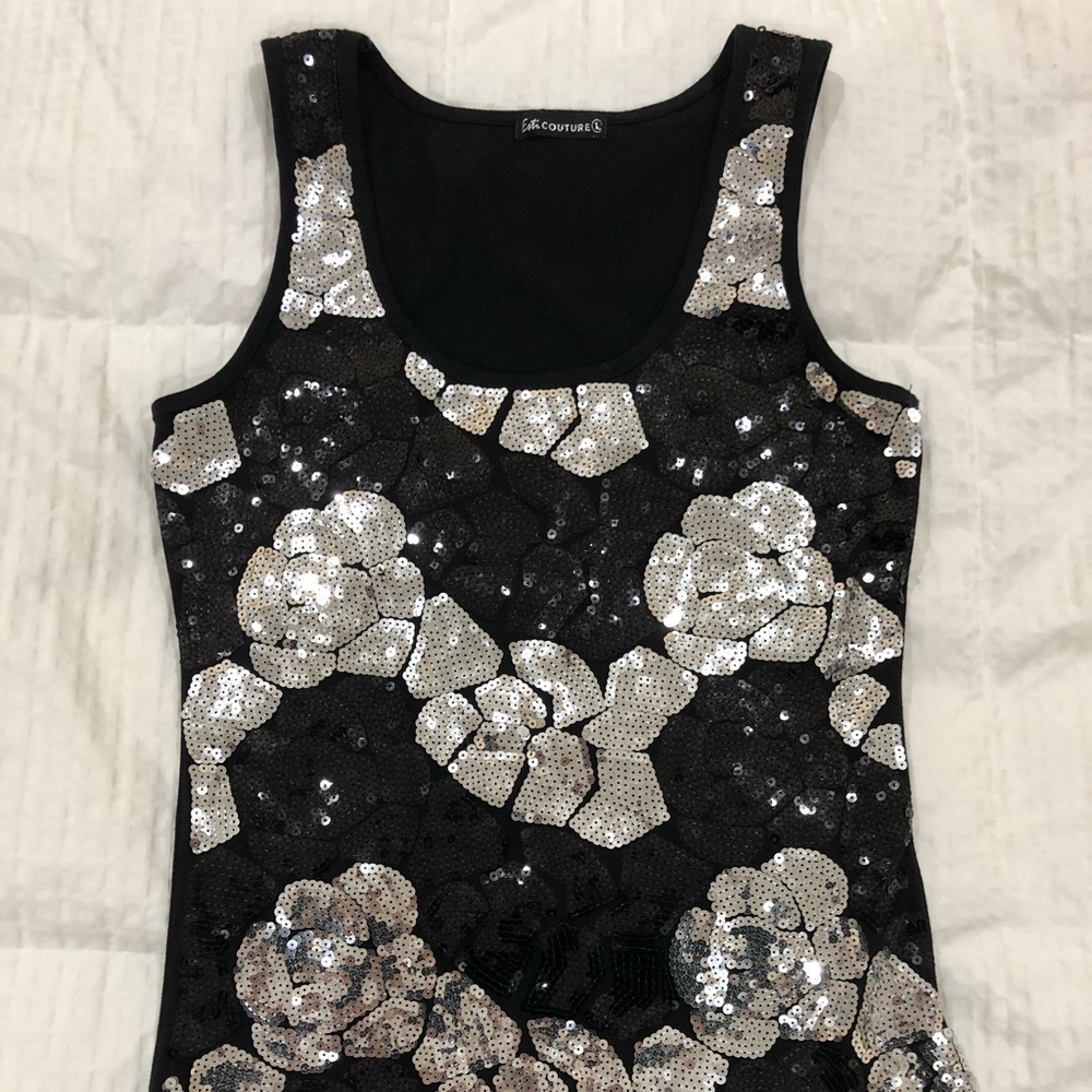 Silver and black sequin front L tank top